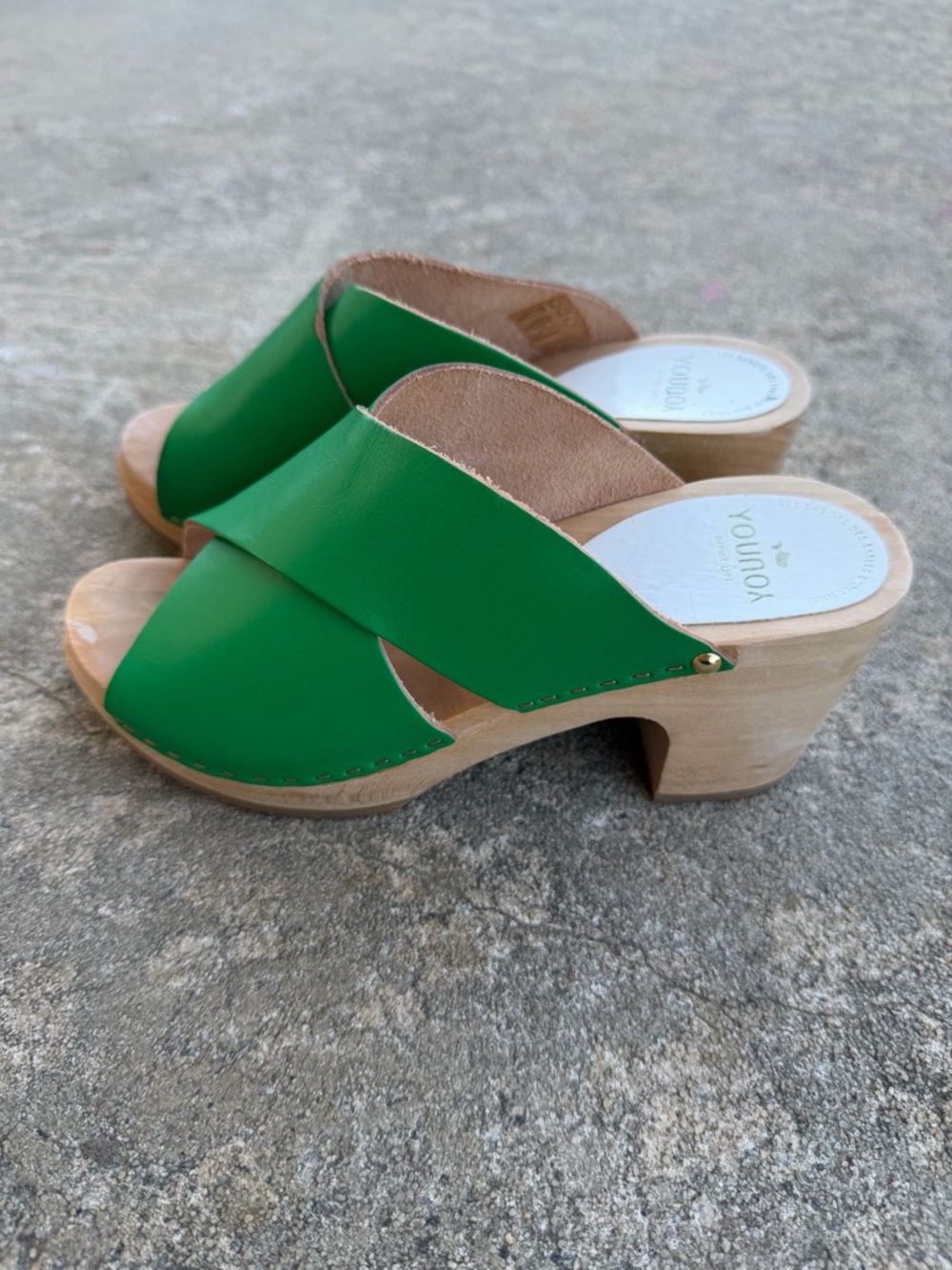 Sabot YouYou Green Leather Mules Clogs Designer Platform Heels Women’s EU 36